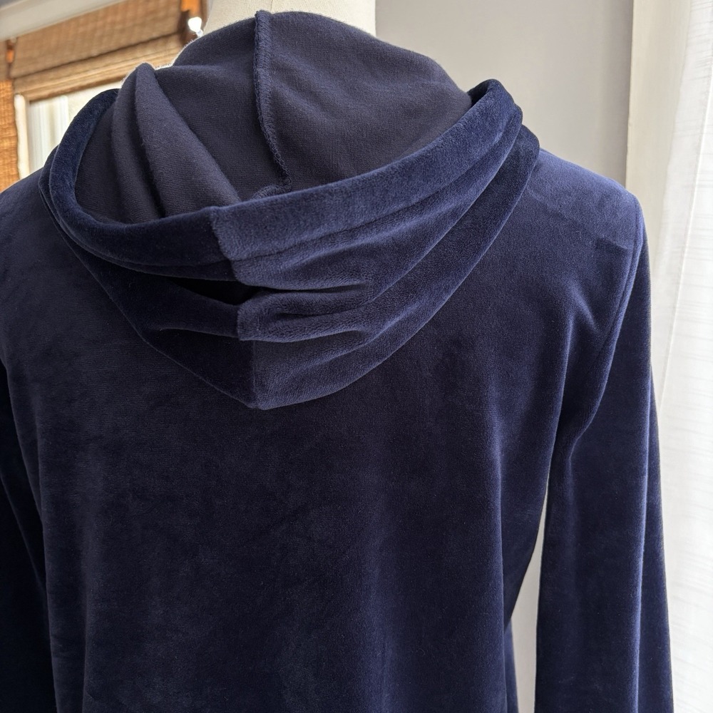 Women's Navy Blue Velvet Velour Hoodie Sz S Full Zip Sweatshirt Track Jacket - Picture 10 of 16